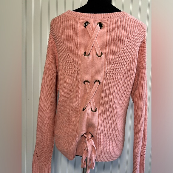 Lucky Brand Back Lace Pullover Sweater Chunky Knit Pale Pink Womens Size Small - Picture 7 of 16